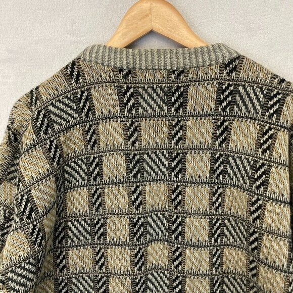 Vintage Lifestyle Munsingwear Knit Sweater Mens Large L Tan Plaid Grandpa Dad - Picture 12 of 15